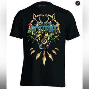 Positive Wear Mens Black Gold Large Print T-Shirt Designer